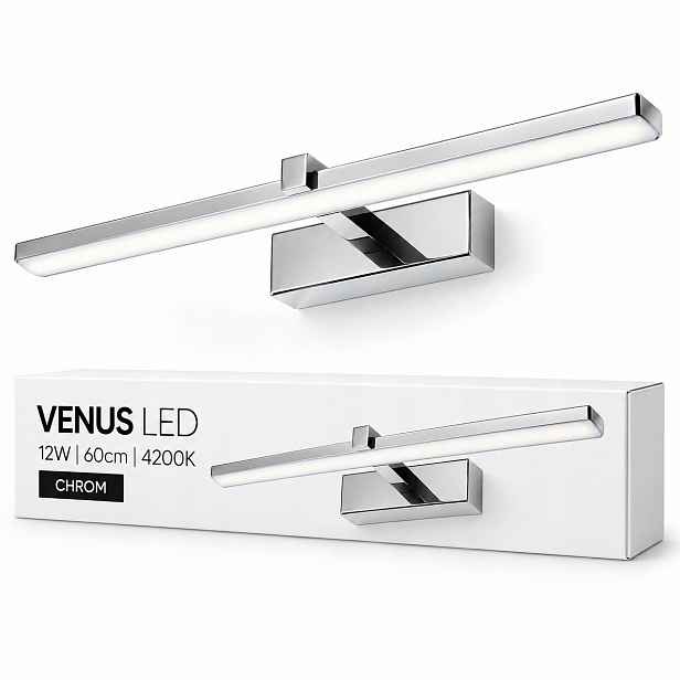 Led koupelnová lampa 60 cm Venus 12W chromová nástěnná lampa nad zrcadlo 4200K