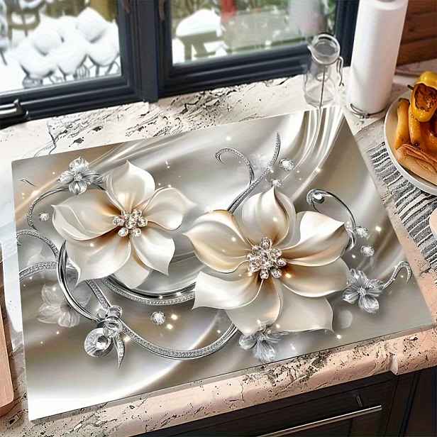 TEMU 1ks Luxusní Květinová Savá Podložka - Protiskluzová Podložka na Kuchyňskou Linku, Elegantní Květinový Design, Savá a Snadno Čistitelná Podložka