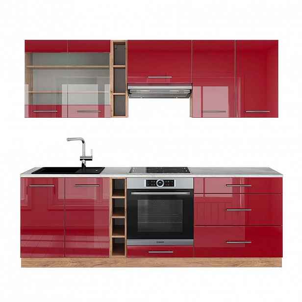 Vicco KUCHYŇSKÝ KOUT Fame-Line Bordeaux vysoký lesk/zlatý dub 235 cm , PD Mramor