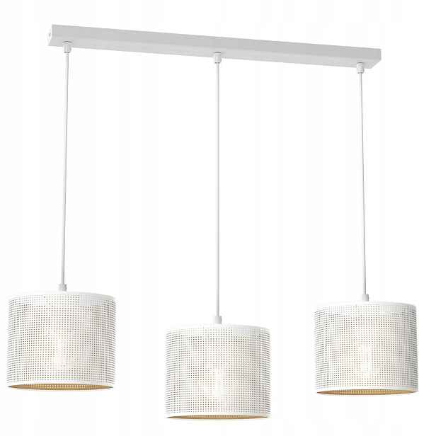 Závěsná lampa bílá zlatá lišta 75 cm síťka do jídelny 3 body Luminex