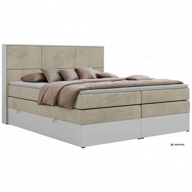 MKS POSTEL BOXSPRING DELVIT KING 140/200 - Béžová Samet - Topper Visco - H3