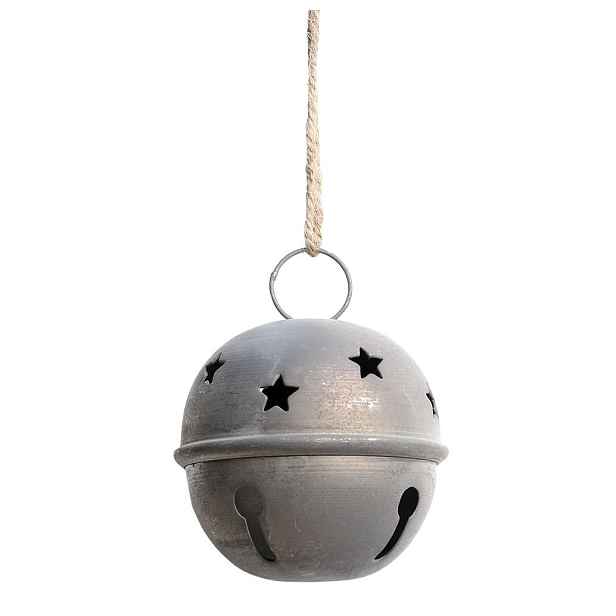 Zinková antik závěsná kovová rolnička na provázku Bell - Ø 8 cm Chic Antique