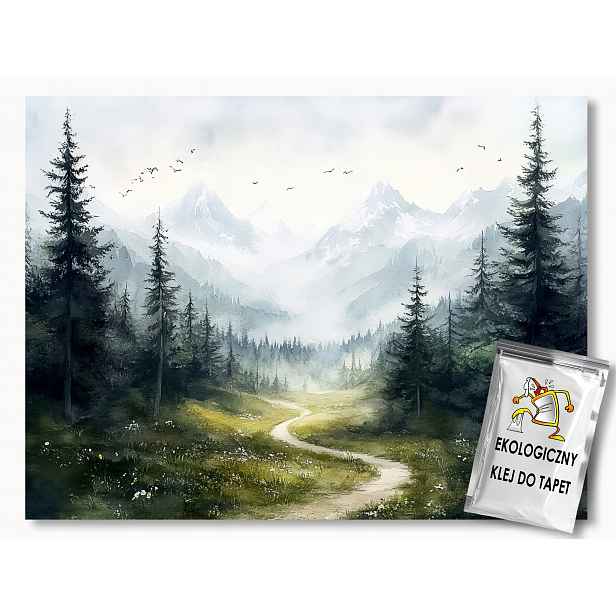 Fototapeta Flizelina Krajina Hory Les Stromy Stezka Ptáci 368x254 130g