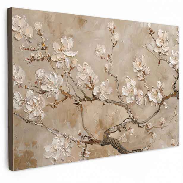 MuchoWow OBRAZ NA PLÁTNĚ Květiny - Moderní - Béžová - Bílá - Květina 120x80 cm