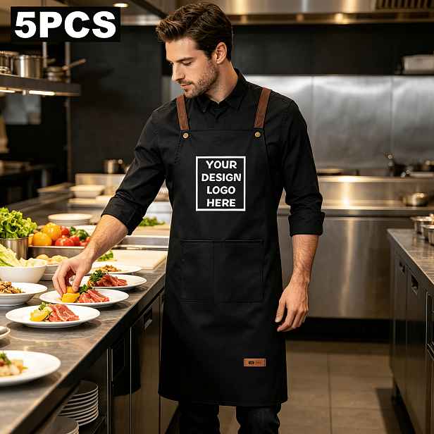 TEMU Sada 5 ks zástěr s vlastním a vaším designem, 5 ks pracovních zástěr, vhodné pro , supermarkety, kavárny, , BBQ obchody, ovocné obchody,