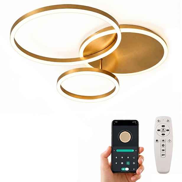 Závěsné Stropní Svítidlo Zlatá Led Lustr Ring Moderní S Dálkovým Ovládáním App
