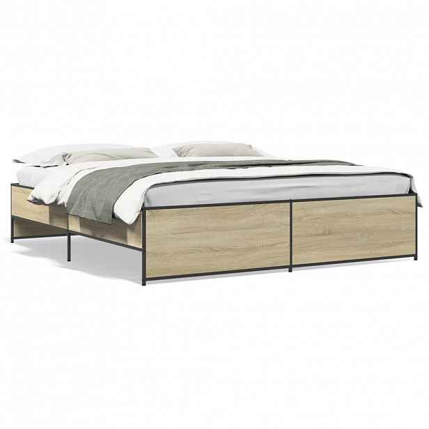vidaXL Rám postele dub sonoma 200 x 200 cm kompozitní dřevo a kov