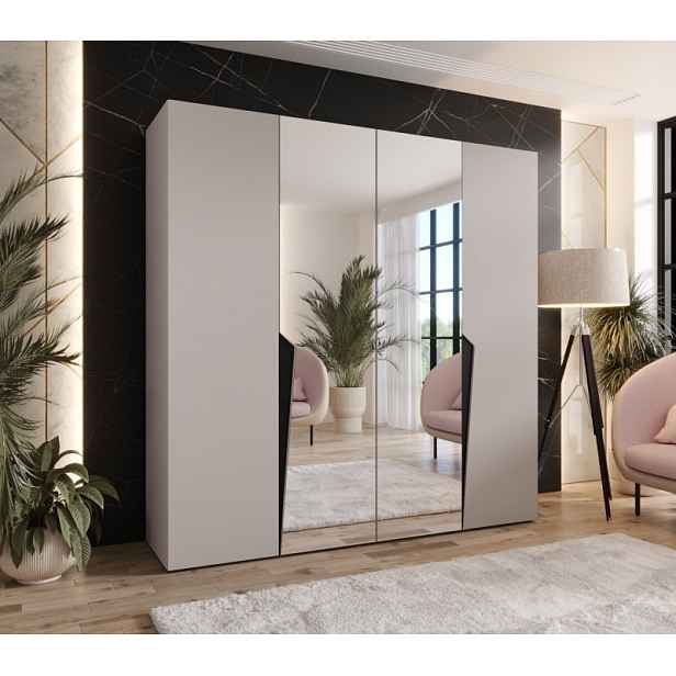 Čtyřdveřová šatní skříň 200 cm SORAYA 2 - kašmír / černé úchyty