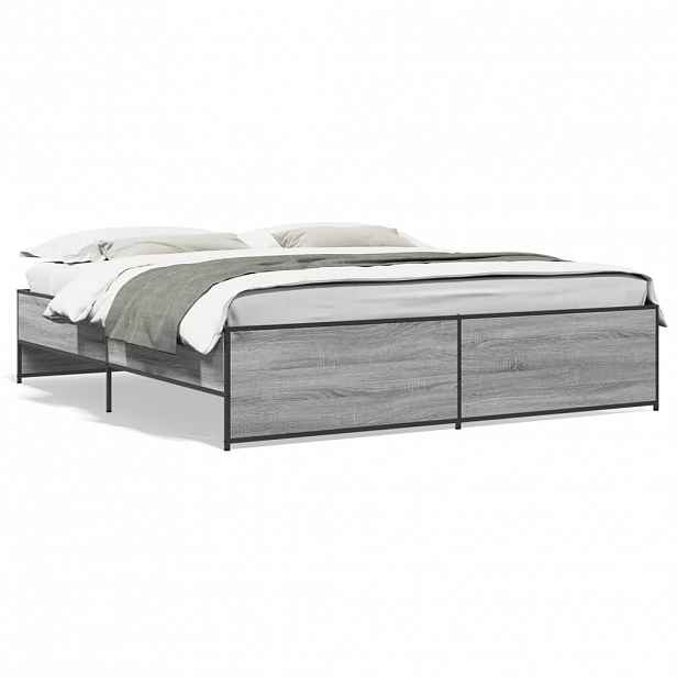 vidaXL Rám postele šedý sonoma 200 x 200 cm kompozitní dřevo a kov