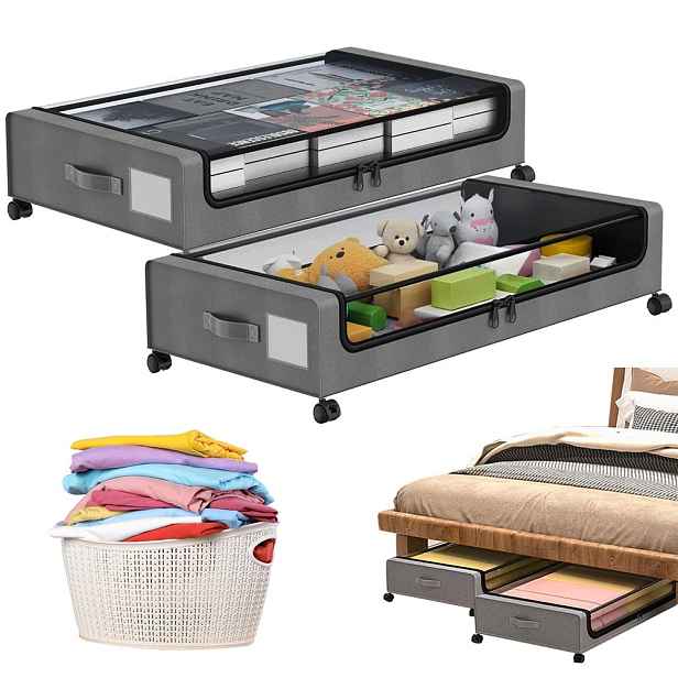 2 úložné boxy pod postelí na kolečkách, 61 litrů