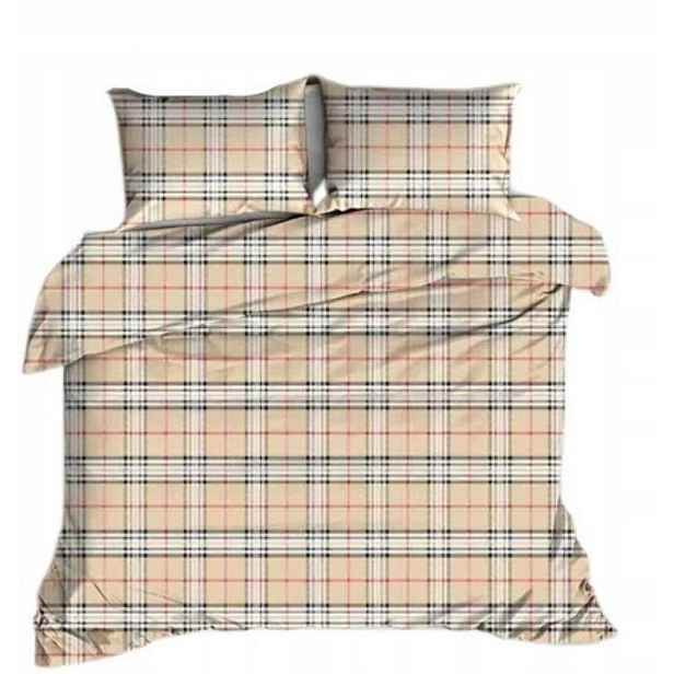 Povlečení flanelové 160x200 béžová kostkovaná tkanina 1493 Flanela Max se zapínáním na knoflíky