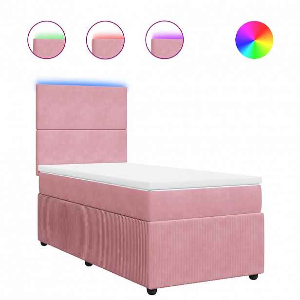 vidaXL Box spring postel s matrací růžová 100x200 cm samet