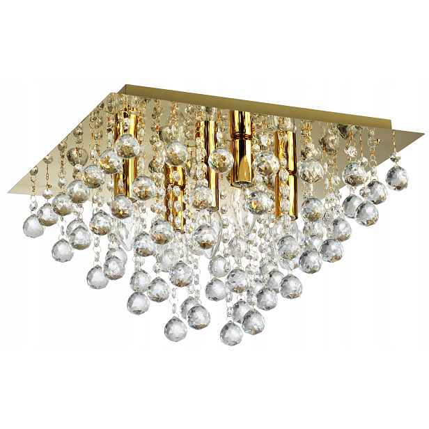 Stropní Svítidlo Závěsný Lustr Závěsná Lampa Zlatá 5 X Led Lesklé Křišťály