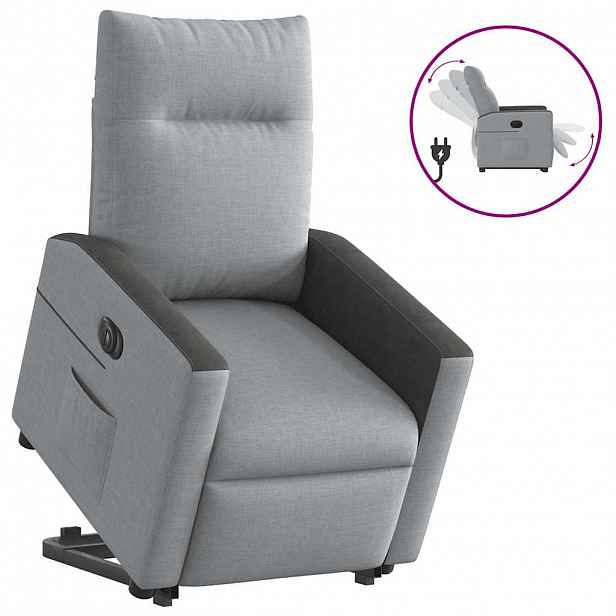 vidaXL Elektrické zvedací polohovací křeslo světle šedé textil