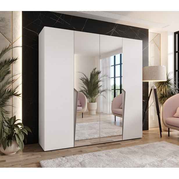 Čtyřdveřová šatní skříň 200 cm SORAYA 2 - bílá / kašmírové úchyty