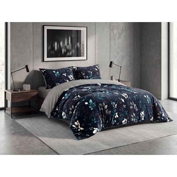 Oboustranné povlečení DUO SENSE NOCTIFLORA tmavě modré mikroplyš/flanel Rozměr povlečení: 2 ks 70 x 90 cm | 200 x 220 cm