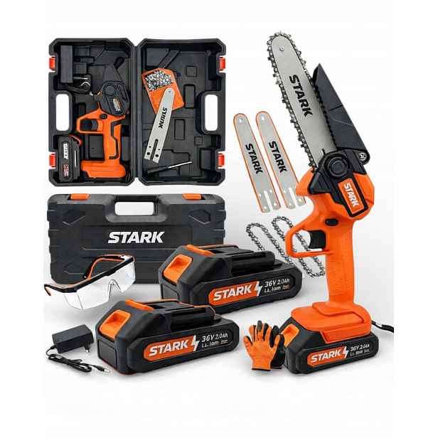 Řetězová pila 2x akumulátorem Stark 36V 600W 6“ 8“ pro dřevo a větve