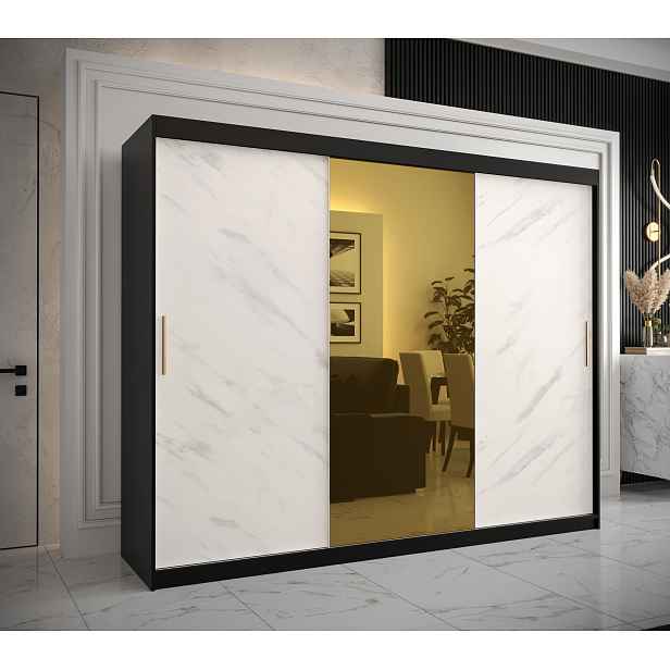 Šatní skříň Zlatana T1, 250cm, černá/bílý mramor HELCEL