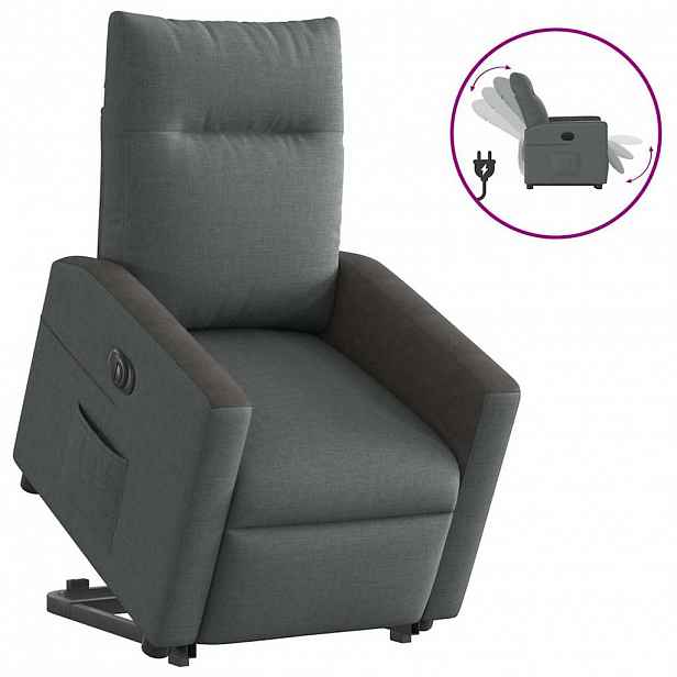 vidaXL Elektrické zvedací polohovací křeslo tmavě šedé textil