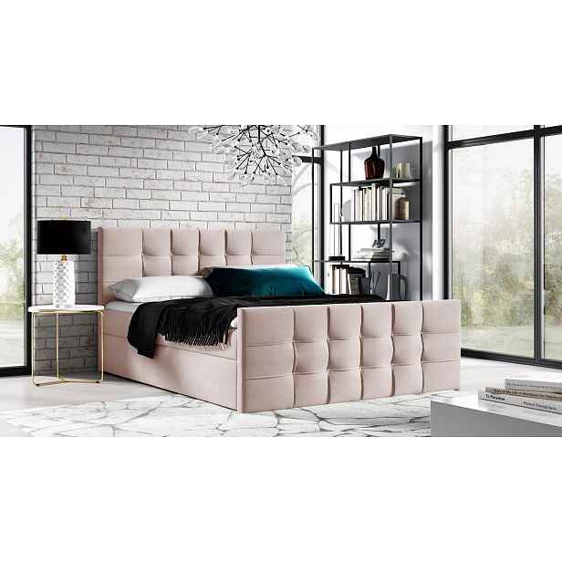 Čalouněná boxspringová postel IVANA 1 LUX - 140x220, růžová + topper ZDARMA