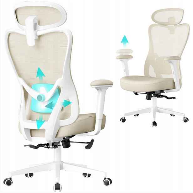 Otočné křeslo na kolečkách Songmics v béžové barvě, ergonomické opěradlo o hmotnosti až 150 kg