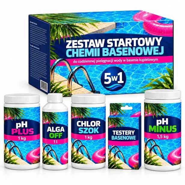 Sada Do Bazénu Start 5V1 Ph Minus Alga Off Tester Ph Plus Chlor Šok