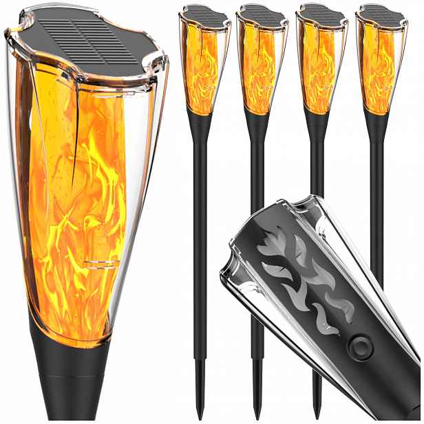 Solární Led sloupek 4x Zapichovací lampa, pochodeň, efekt pohyblivého plamene