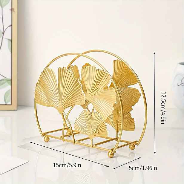 TEMU 1ks Elegantní Zlatý Držák na Ubrousky – Samostatný, Všestranný Dávkovač Papírových Ručníků s Listovým Designem pro Kavárny, , a Domácí Stolky