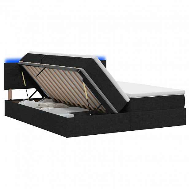 vidaXL LED postel s úložným prostorem a matrací Černá 200 x 200 cm