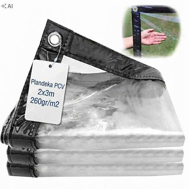 Plachta průhledná silná 2x3 m 260 g/m² s oky, Pvc kryt na terasu