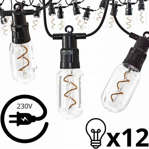 Zahradní girlanda Světelný řetěz 6,3 m 12 x venkovní Led žárovky 230 V