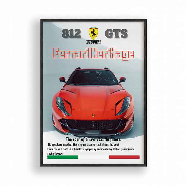 Obraz Auto Ferrari 812 Gts Plakát Rámeček Dřevěný Černý 30x42 cm