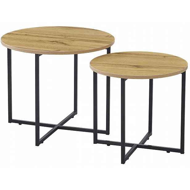 Kávový Stolek 2v1 Kulatý Set Loftových Stolků Do Obývacího Pokoje Moderní Dub