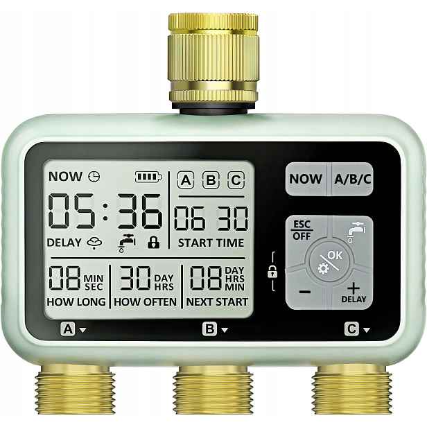 Regulátor Zavlažování 3 Zóny LCD Automatický Zahradní Časovač