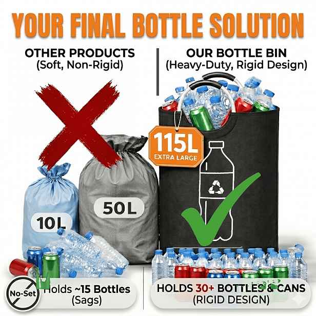 TEMU 115L Extra velkokapacitní skládací recyklační koš pro domácnost - Válcový skládací víceúčelový úložný koš bez napájení, odolný plátěný materiál,
