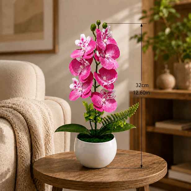 TEMU Velká umělá květina Phalaenopsis s 7 stonky, vysoce kvalitní pruhovaná růžová (s květináčem), krásná orchidej Phalaenopsis, půvabná dekorace do