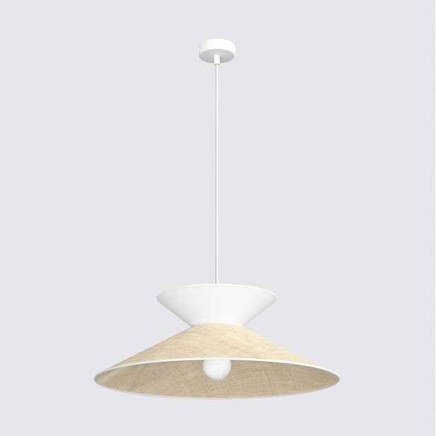 Závěsná lampa Softa 1 Rattan, bílá, látkové a ratanové stínidlo