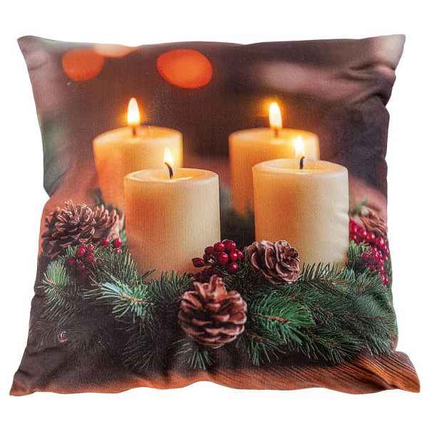 Polštářek s LED světlem ADVENTNÍ VĚNEC 40 x 40 cm