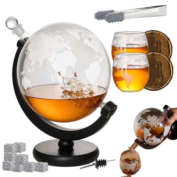 Karafa Globus Loď Sada Na Whisky 2 Sklenice Na Drinky A Lihoviny