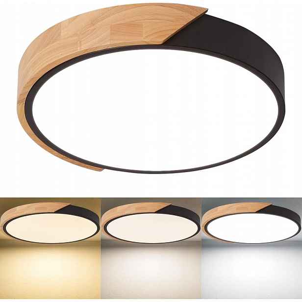 Stropní Led svítidlo kulaté černé dřevo s dálkovým ovládáním povrchová montáž 43W