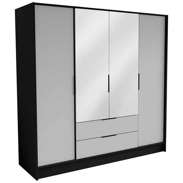 MASSENO ŠATNÍ SKŘÍŇ S OTOČNÝMI DVEŘMI CAVA, 200/200/51 cm moderní 4dveřová se zrcadlem, černá