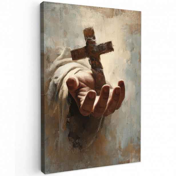 MuchoWow OBRAZ NA PLÁTNĚ Abstrakt - Cross - Hand - Christianity 60x90 cm