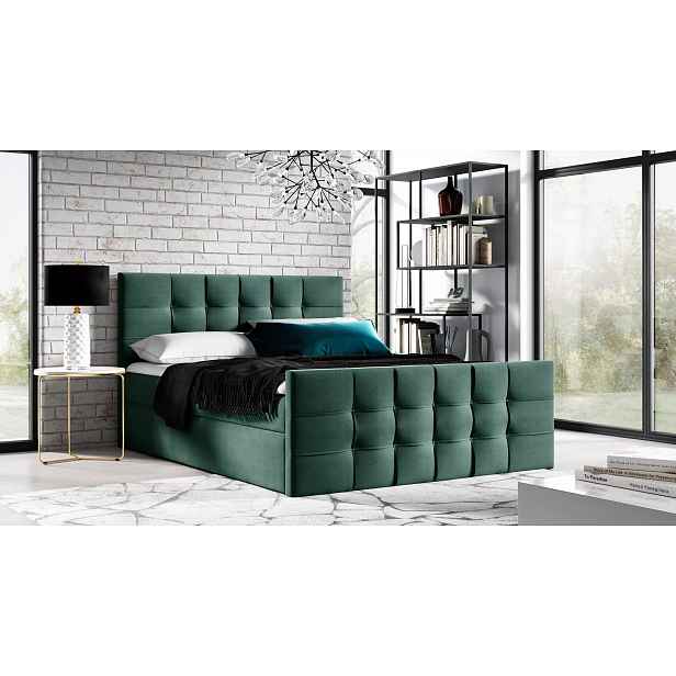 Čalouněná boxspringová postel IVANA 1 LUX - 160x220, zelená + topper ZDARMA