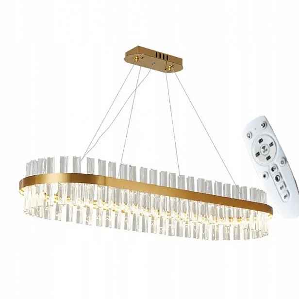 Stropní Led lampa Glamour Zlatá oválná 100W křišťál Dálkový Ovladač Lustr