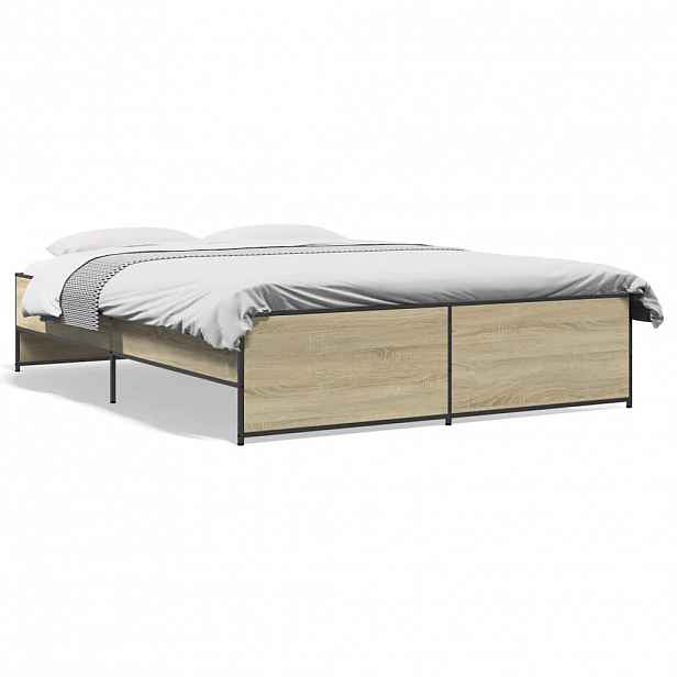vidaXL Rám postele dub sonoma 150 x 200 cm kompozitní dřevo a kov