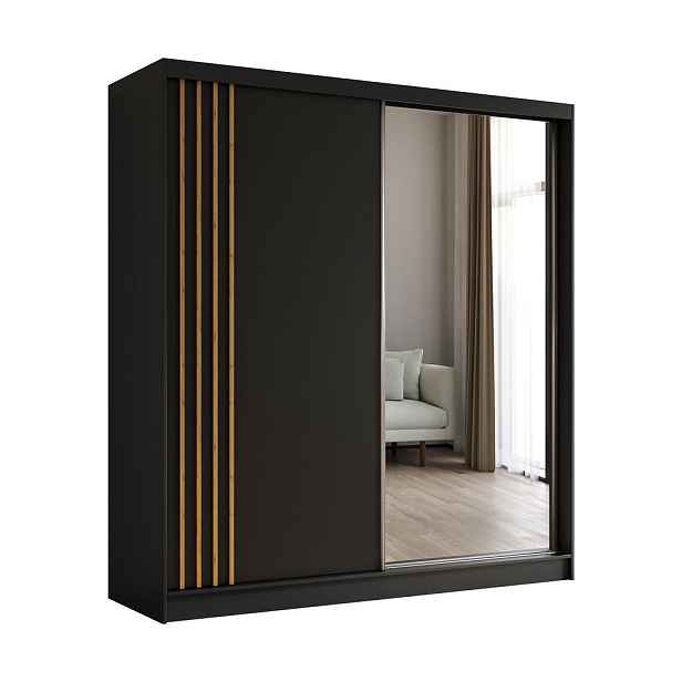 MASSENO ŠATNÍ SKŘÍŇ S POSUVNÝMI DVEŘMI NELVIA, 200/216/61 cm 2dveřová se zrcadlem, černá