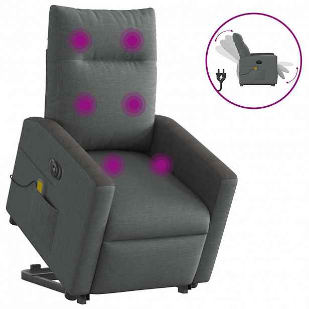 vidaXL Elektrické zvedací masážní polohovací křeslo tmavě šedé textil