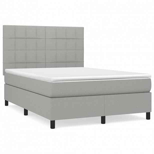 vidaXL Box spring postel s matrací světle šedá 140 x 190 cm textil