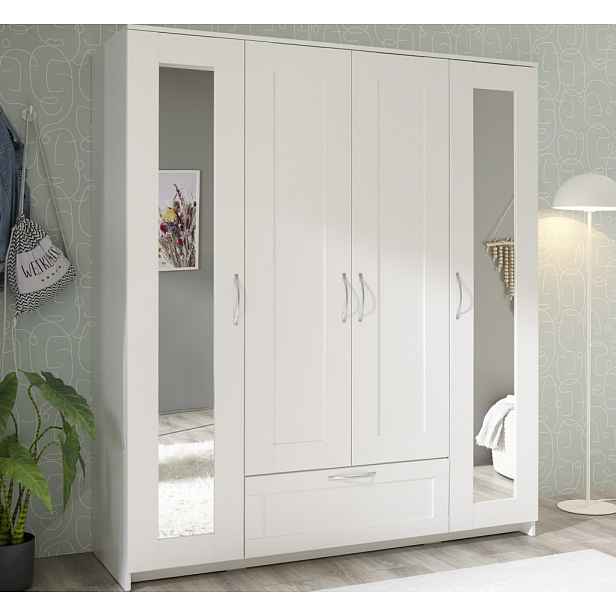 Šatní skříň se zrcadly Leporolo 156 cm, bílá mat