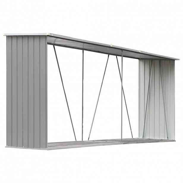 vidaXL Zahradní kůlna na dříví z pozinkové oceli 330x84x152 cm šedá